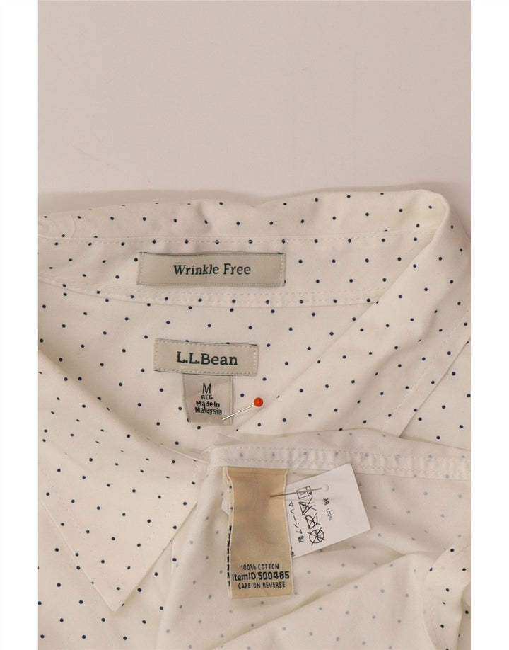 L.L.BEAN Womens Shirt UK 14 Medium White Polka Dot Cotton
