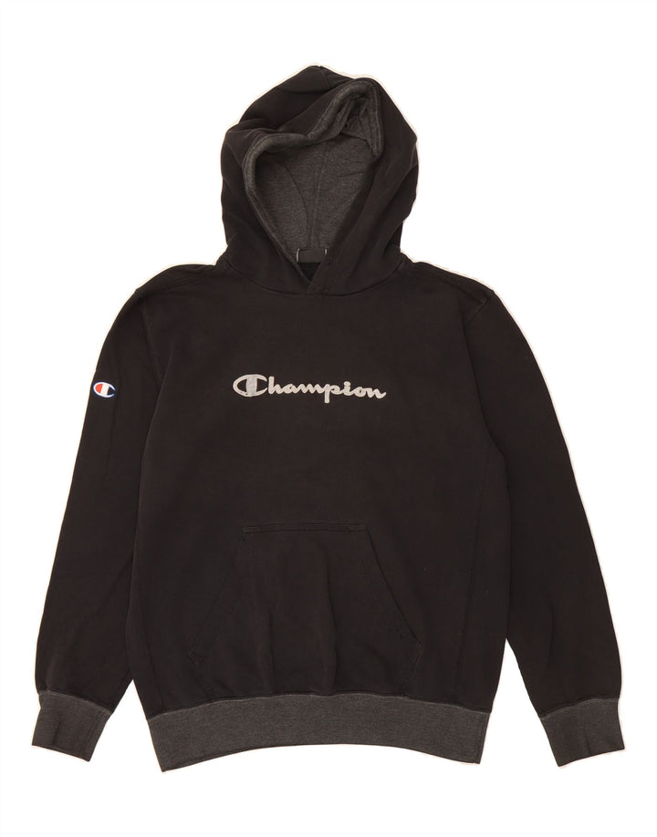 CHAMPION Mens Graphic Hoodie Jumper Medium Black Vintage Champion and Second-Hand Champion from Messina Hembry 