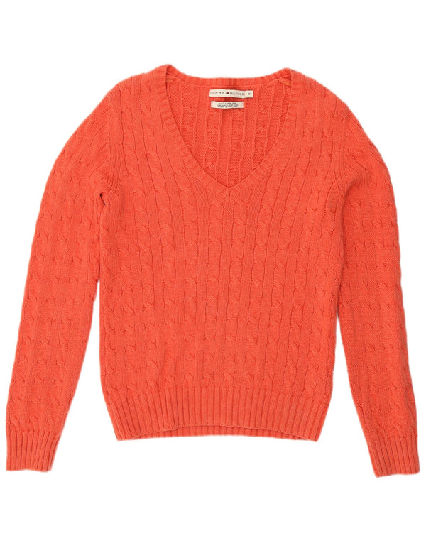 Tommy Hilfiger Ženski džemper s V-izrezom UK 14 srednje ružičasti pamuk