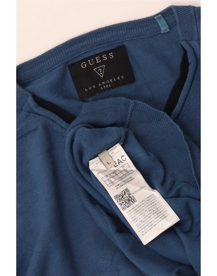 Guess muški pulover s V-izrezom, veliki plavi pamuk