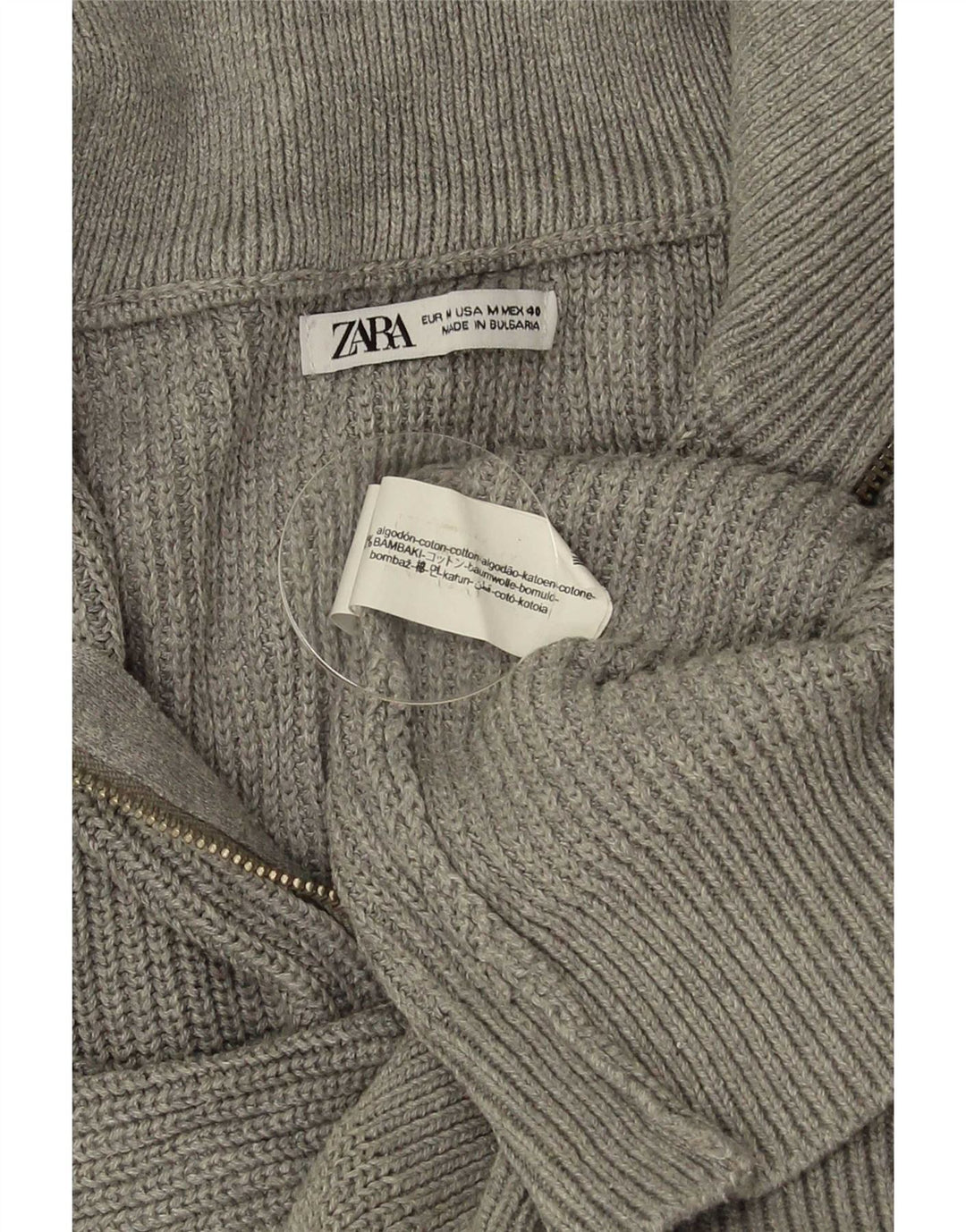 Zara muški džemper s izrezom i srednje sivim pamukom