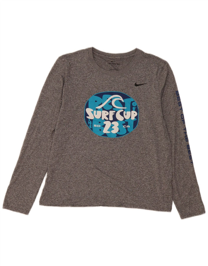 NIKE Ženska Dri Fit grafička majica dugih rukava UK 14 Srednje siva s mrljama