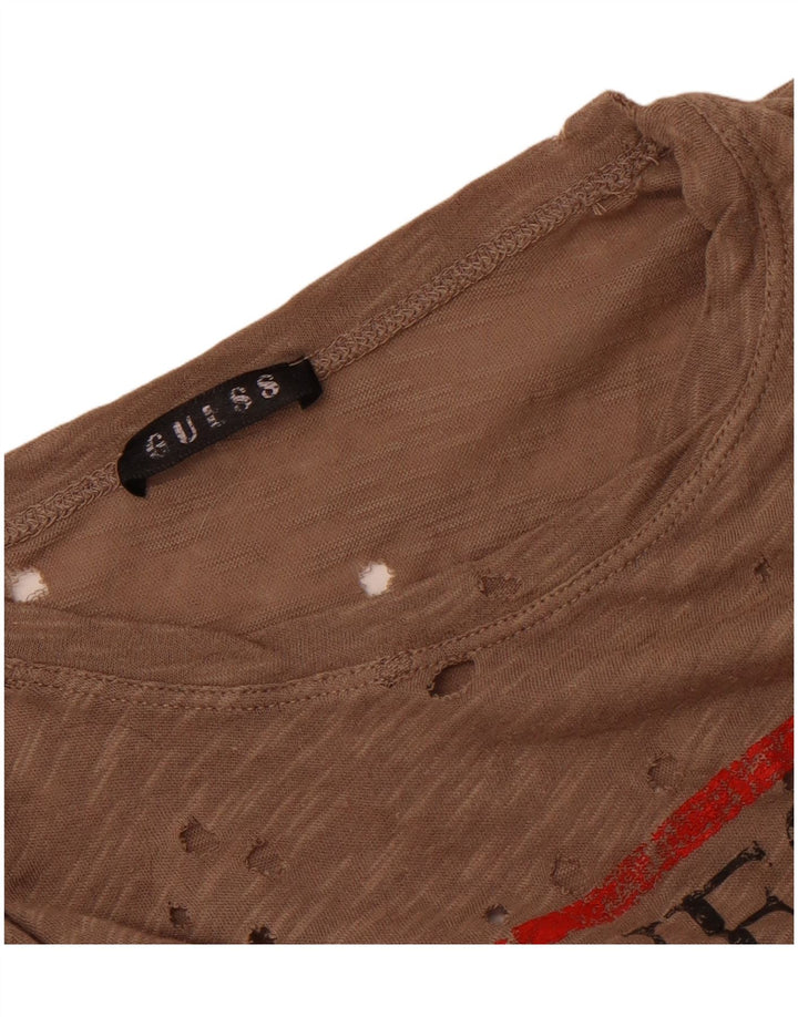 Guess ženska majica kratkih rukava s perforiranim slikama UK 14 srednje smeđa