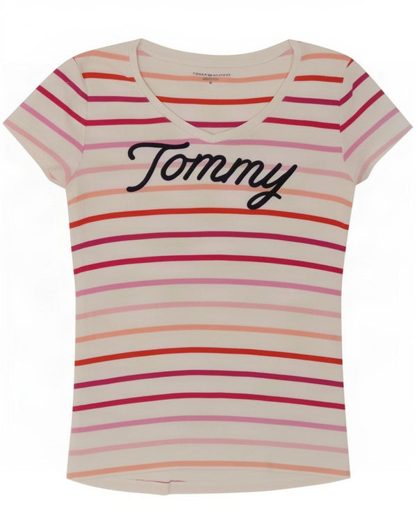 Tommy Hilfiger Ženska majica kratkih rukava s grafičkim motivima UK 14 srednje bijele pruge, pamuk