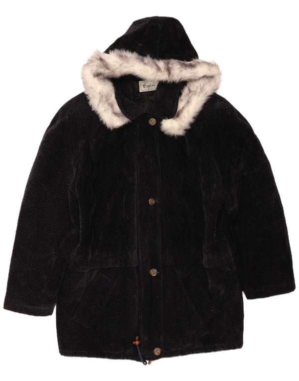 Vintage Womens Oversized Hooded Overcoat UK 18 XL Navy Blue Polyester