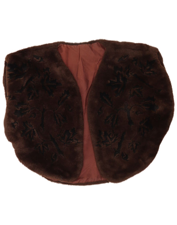 Vintage ženska prevelika bolero jakna od umjetnog krzna UK 14 srednje smeđe cvjetne boje