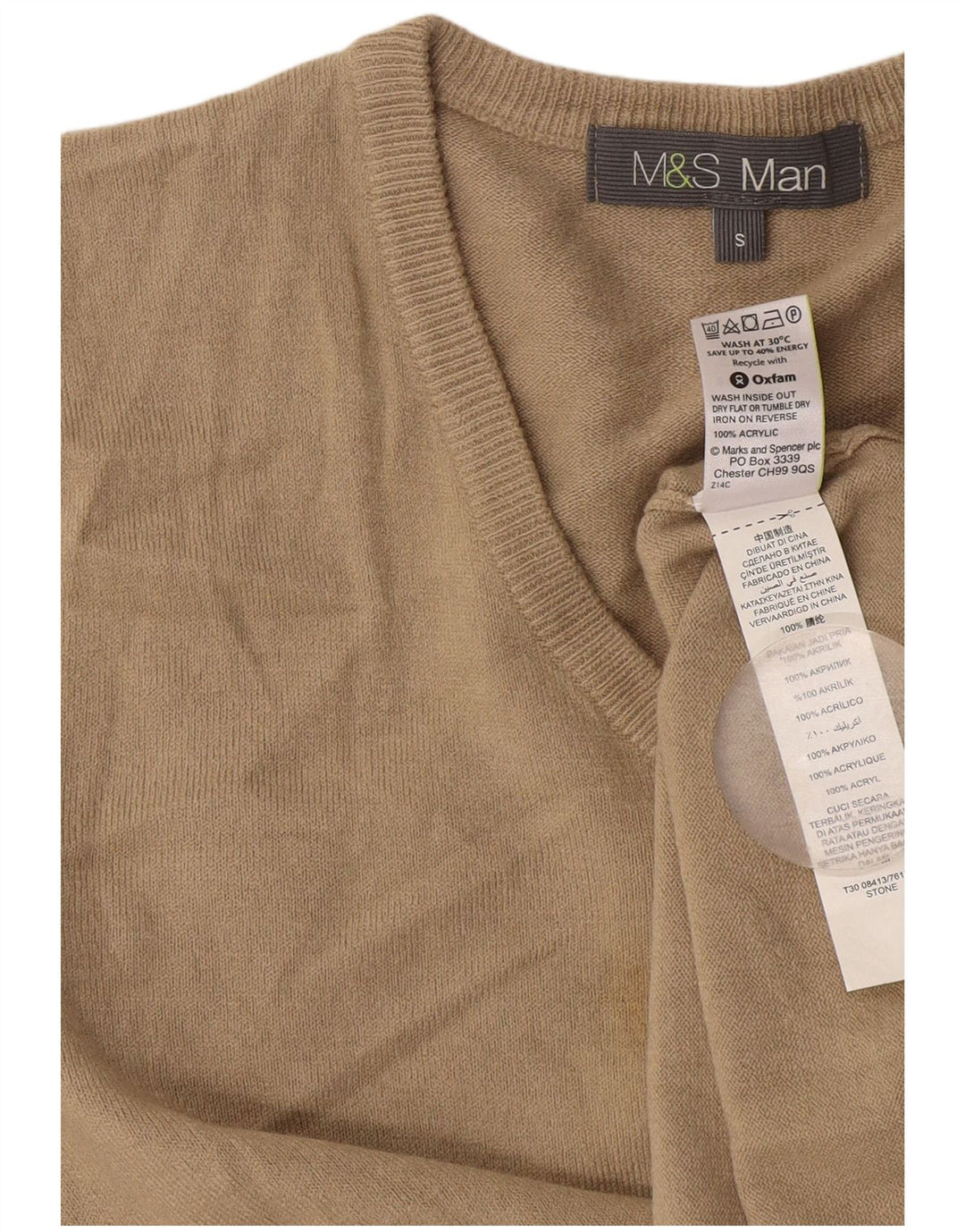 Marks & Spencer muški džemper s V-izrezom mali bež akril