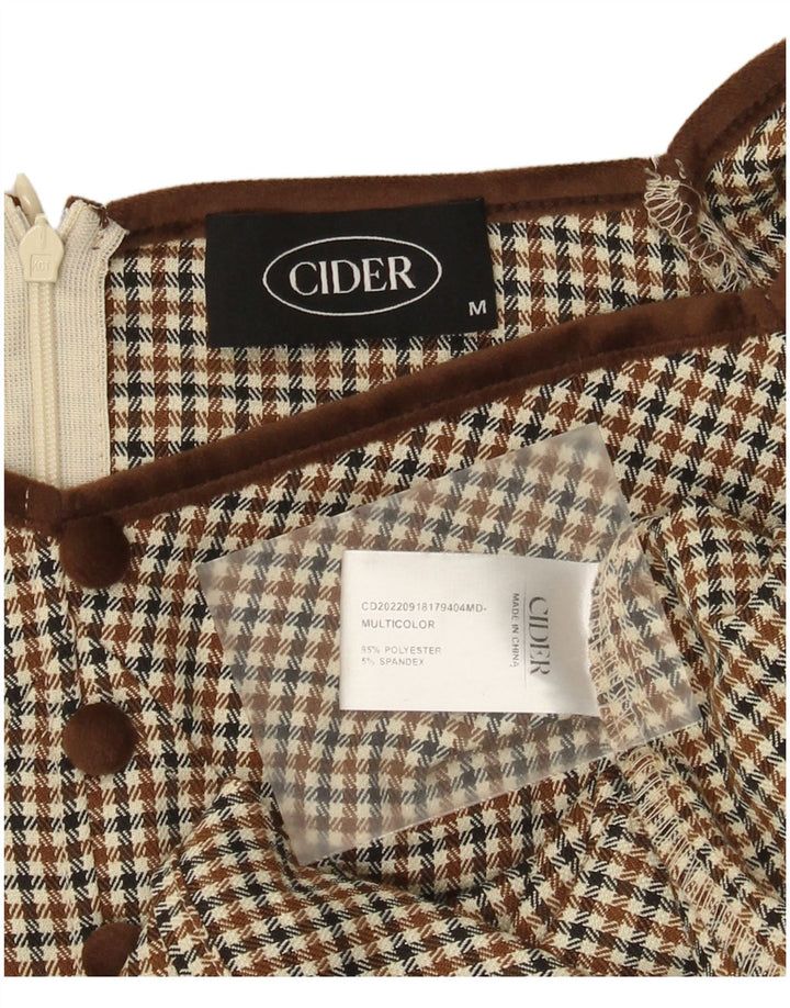Cider ženska haljina A-kroja s otvorenim ramenima UK 12 srednje smeđa houndstooth
