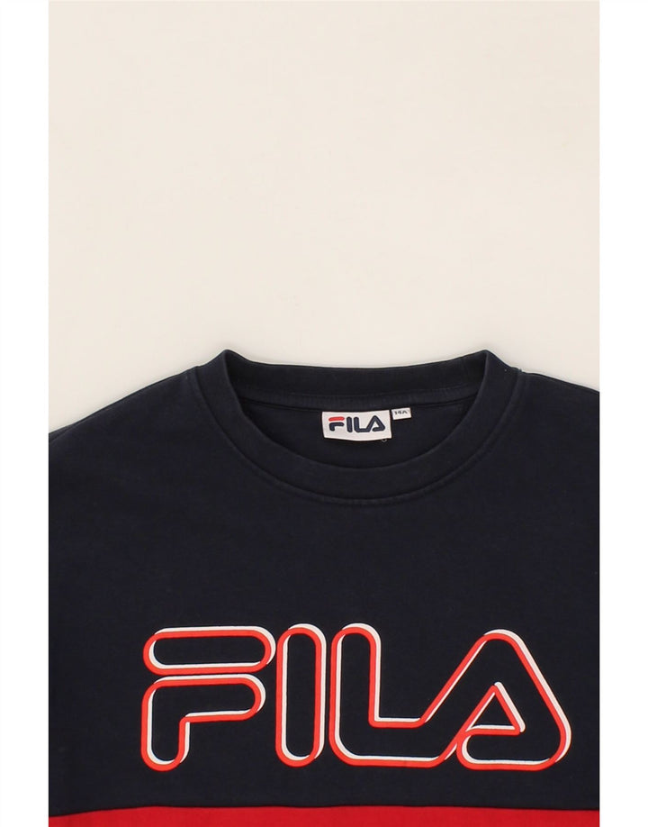 FILA Boys Graphic Sweatshirt Jumper 13-14 Years Red Colourblock Vintage Fila and Second-Hand Fila from Messina Hembry 