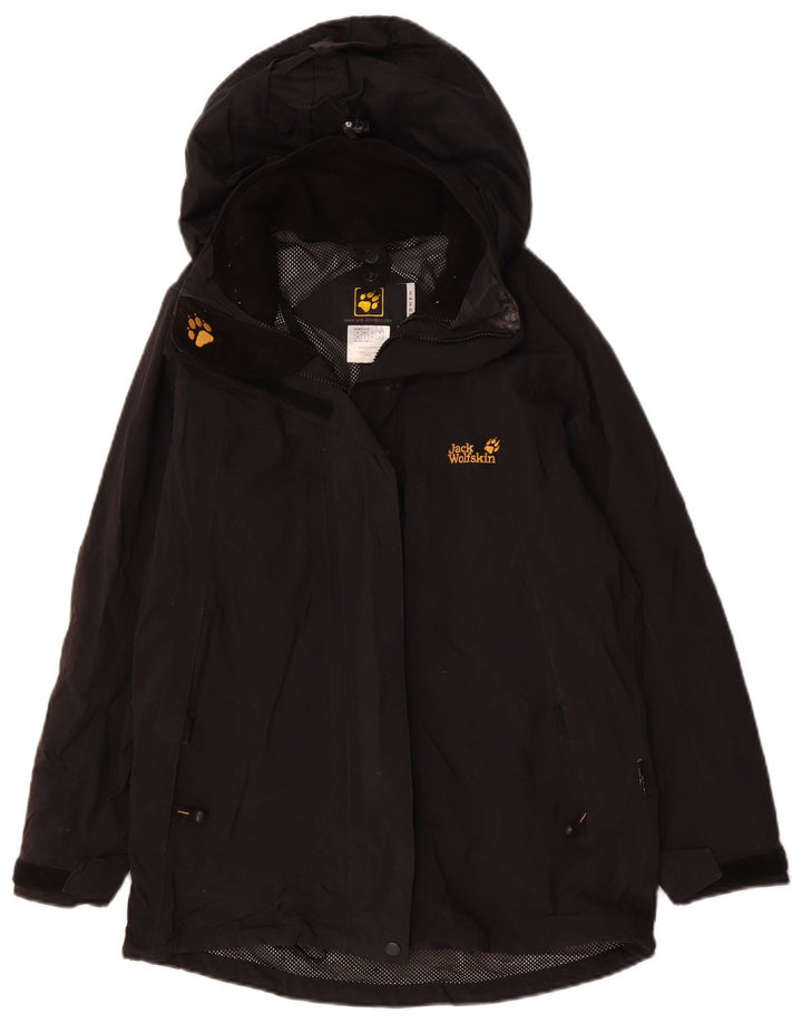 JACK WOLFSKIN Ženska prevelika kišna jakna s kapuljačom UK 8 Mala crna