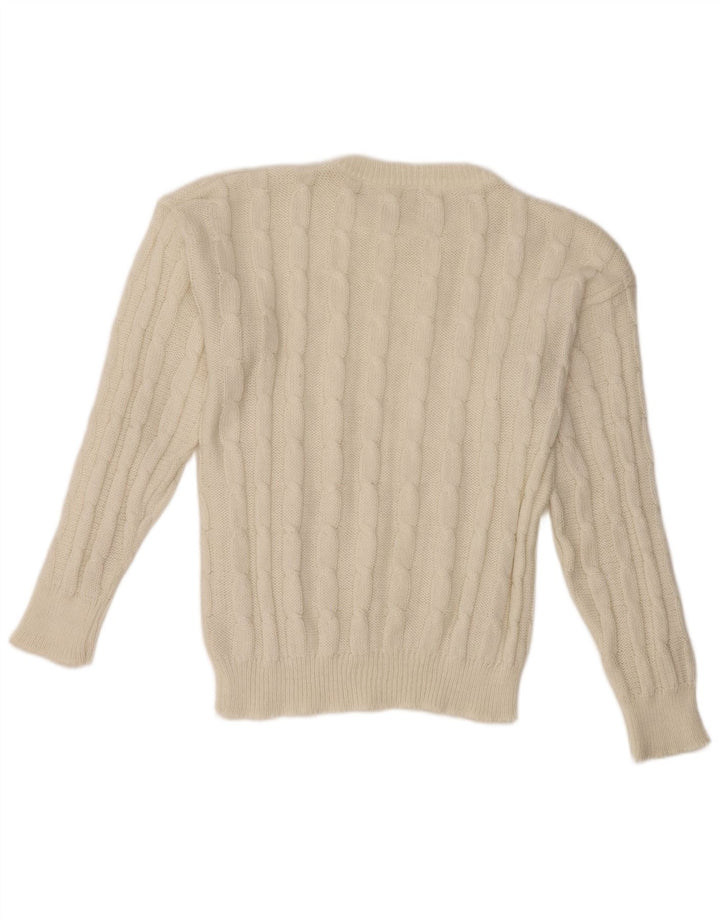 VINTAGE ženski džemper s okruglim izrezom UK 14 srednje bijele vune