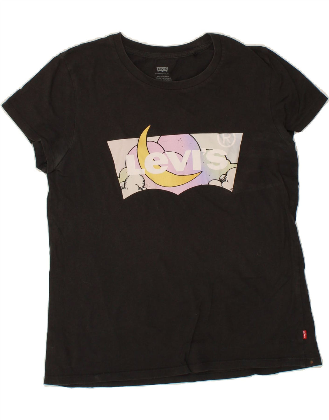 LEVI'S Womens Graphic T-Shirt Top UK 14 Medium Black Cotton Vintage Levi's and Second-Hand Levi's from Messina Hembry 