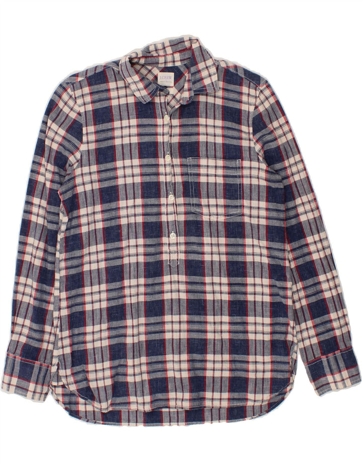 J. CREW Womens Boy Fit Longline Pullover Shirt UK 6 XS Navy Blue Check Vintage J. Crew and Second-Hand J. Crew from Messina Hembry 