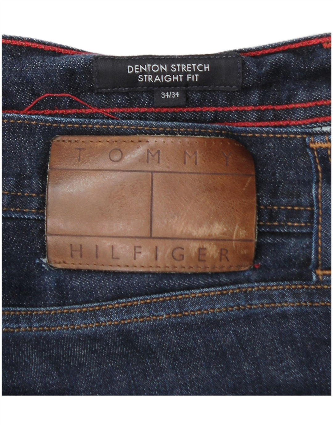 TOMMY HILFIGER muške Denton ravne traperice W34 L34 tamnoplavi pamuk