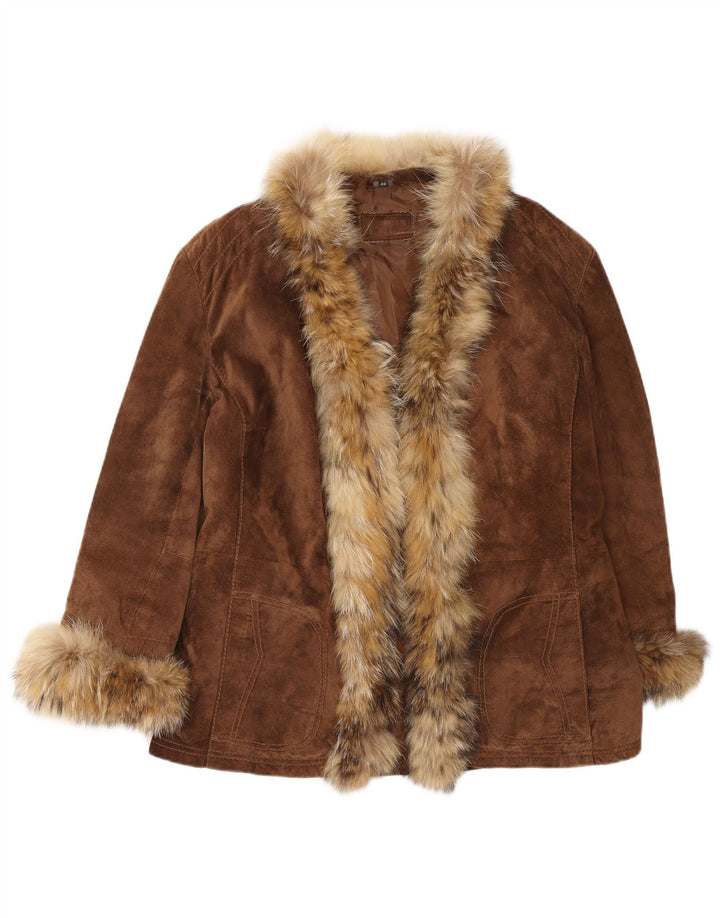 VINTAGE ženska otvorena antilop jakna IT 46 velika smeđa koža