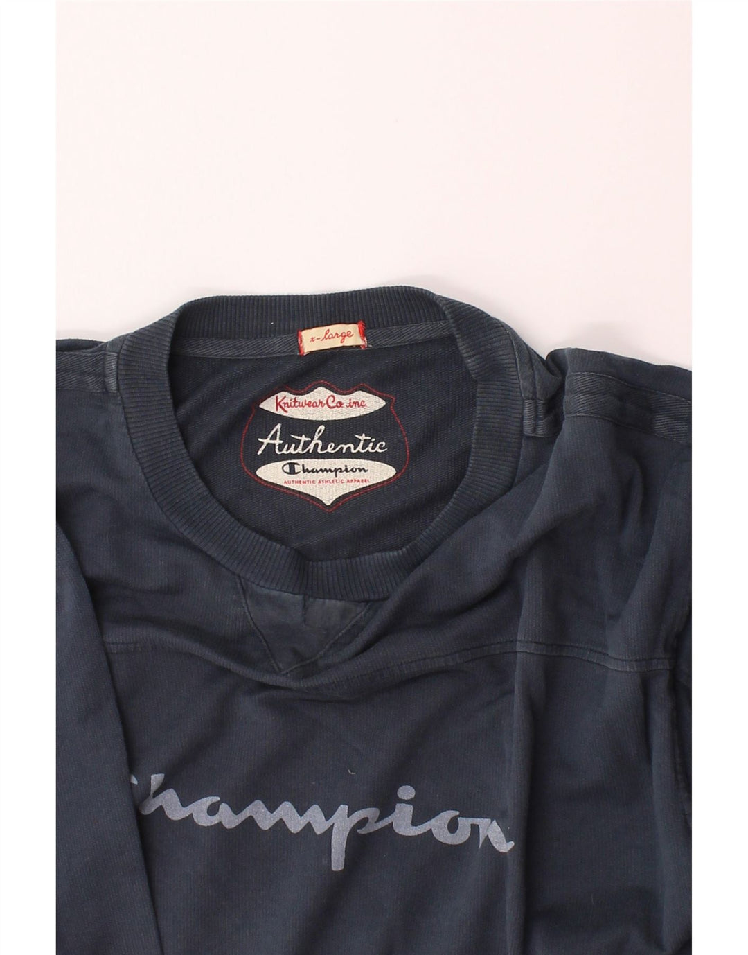CHAMPION Mens Authentic Graphic Sweatshirt Jumper XL Navy Blue Cotton Vintage Champion and Second-Hand Champion from Messina Hembry 