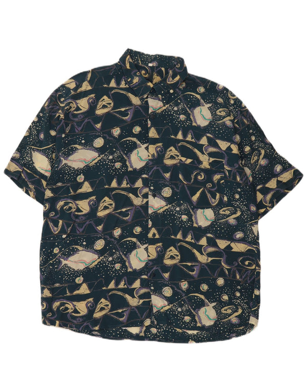 Vintage muška košulja kratkih rukava s apstraktnim uzorkom XL plava retro viskoza