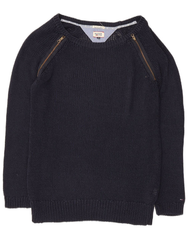 Tommy Hilfiger Womens Boat Neck Jumper Sweater UK 10 Small Navy Blue