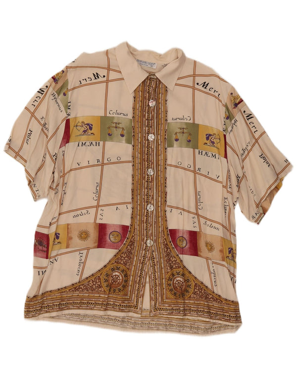 MARCELLO CIONI Womens Graphic Shirt Blouse IT 48 XL Off White Colourblock