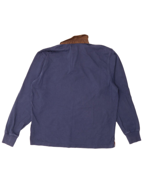 Gant Mens Long Sleeve Rugby Polo Shirt Large Navy Blue Cotton