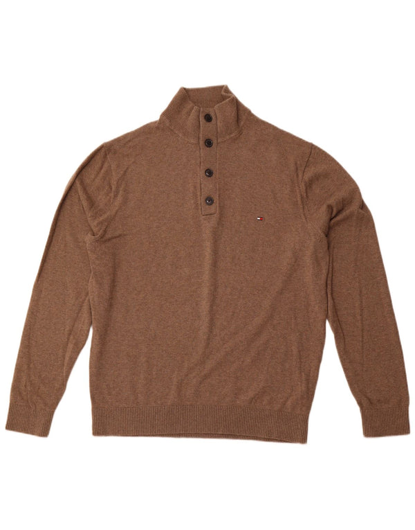 TOMMY HILFIGER Muški džemper s dugmadima i ovratnikom 2XL smeđi pamuk