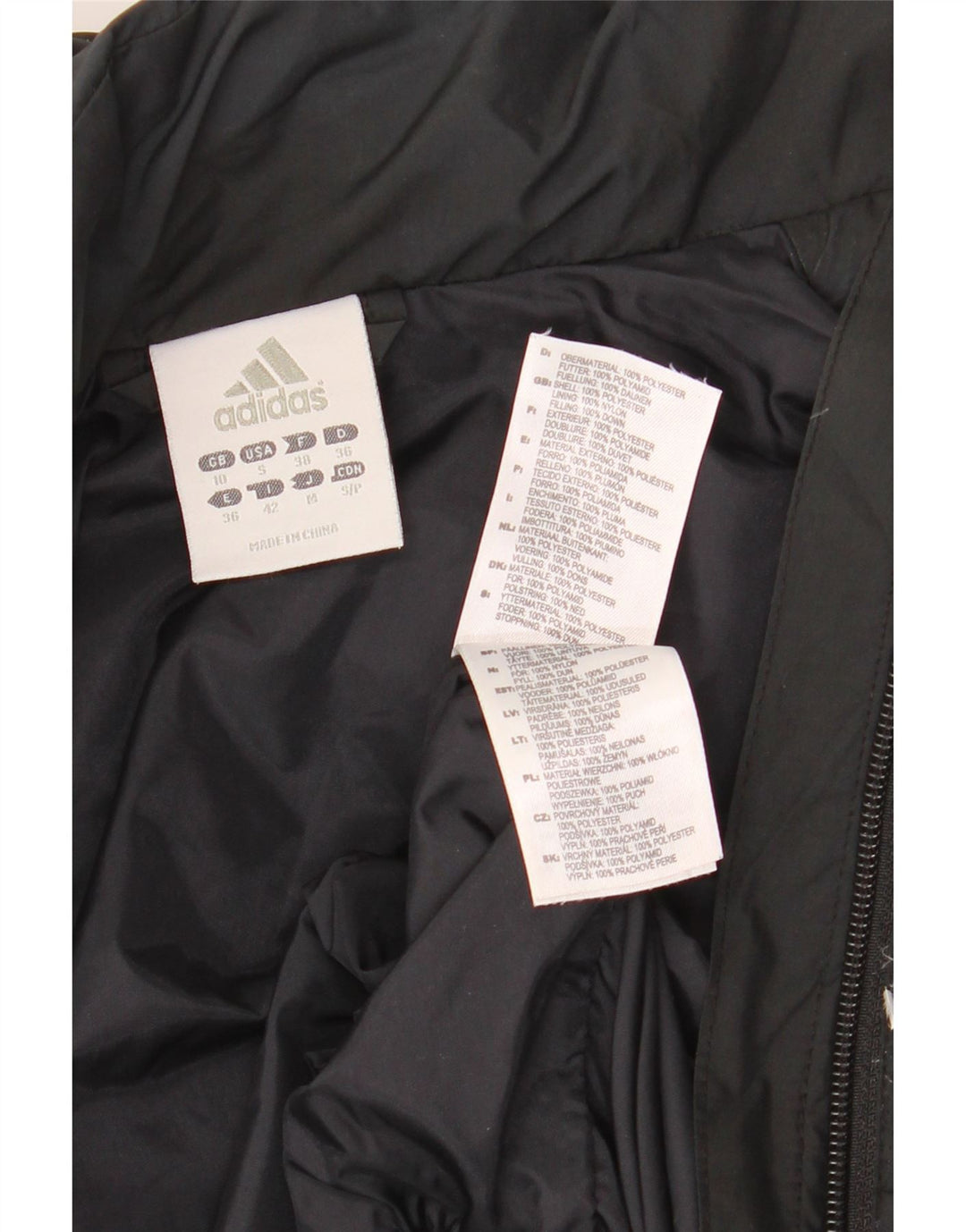 ADIDAS ženska velika jakna s kapuljačom i podstavljenom podstavom UK 10, mali crni poliester