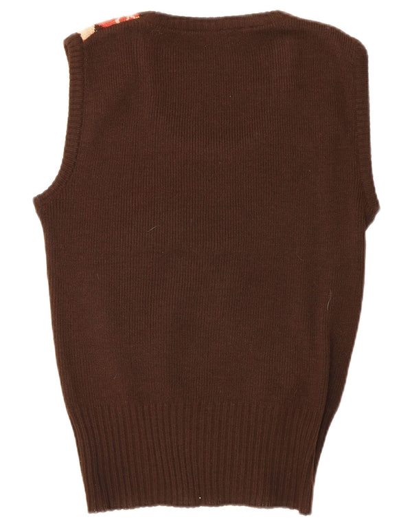 Vintage ženski prsluk bez rukava UK 10 Small Brown Argyle/Diamond