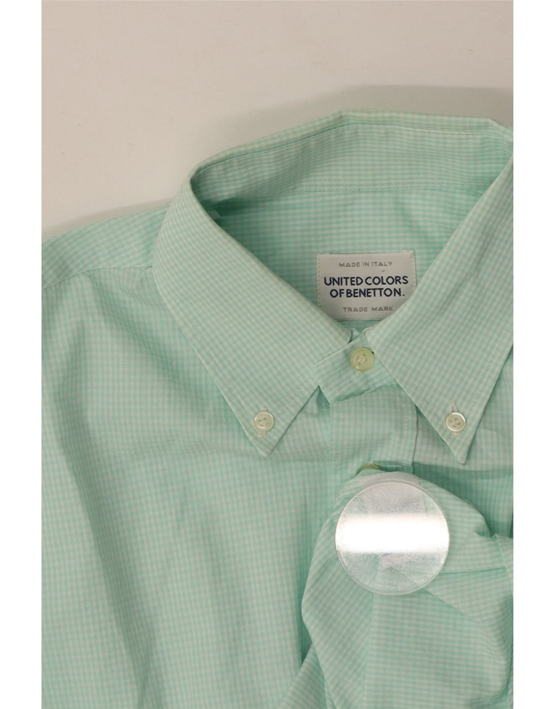 BENETTON muška košulja srednje tirkizne boje od gingham pamuka