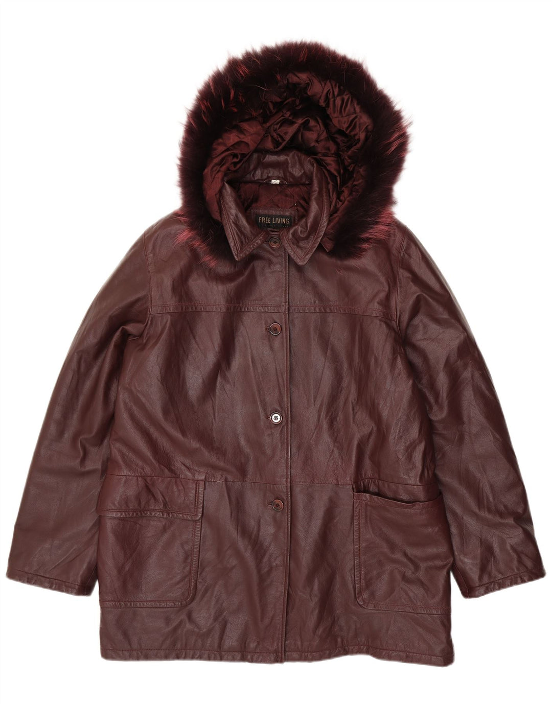 Vintage ženski preveliki kožni kaput s kapuljačom IT 50 XL, kestenjasta koža