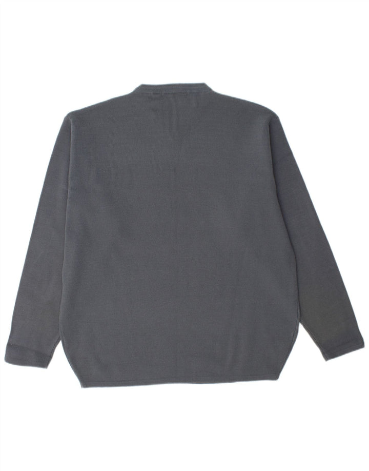 VINTAGE Mens V-Neck Jumper Sweater Medium Grey Acrylic