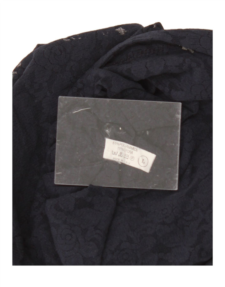 VINTAGE Womens Bodysuit UK 14 Large Navy Blue Floral Polyamide Vintage Vintage and Second-Hand Vintage from Messina Hembry 