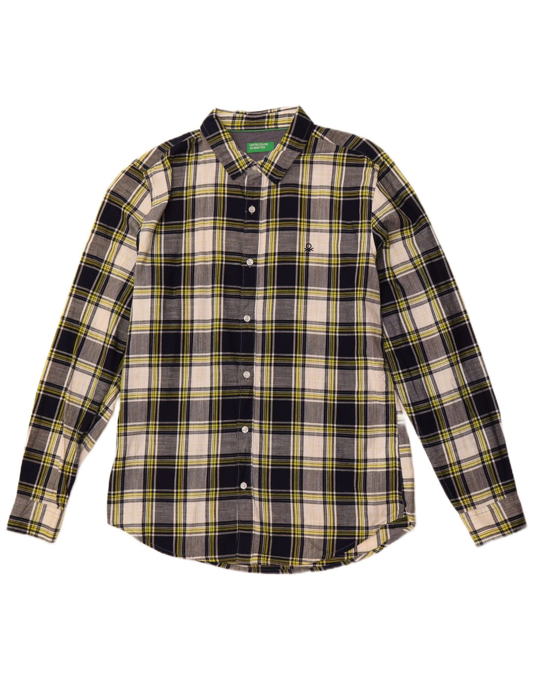 Benetton muška karirana košulja, velika tamnoplava karirana pamuk