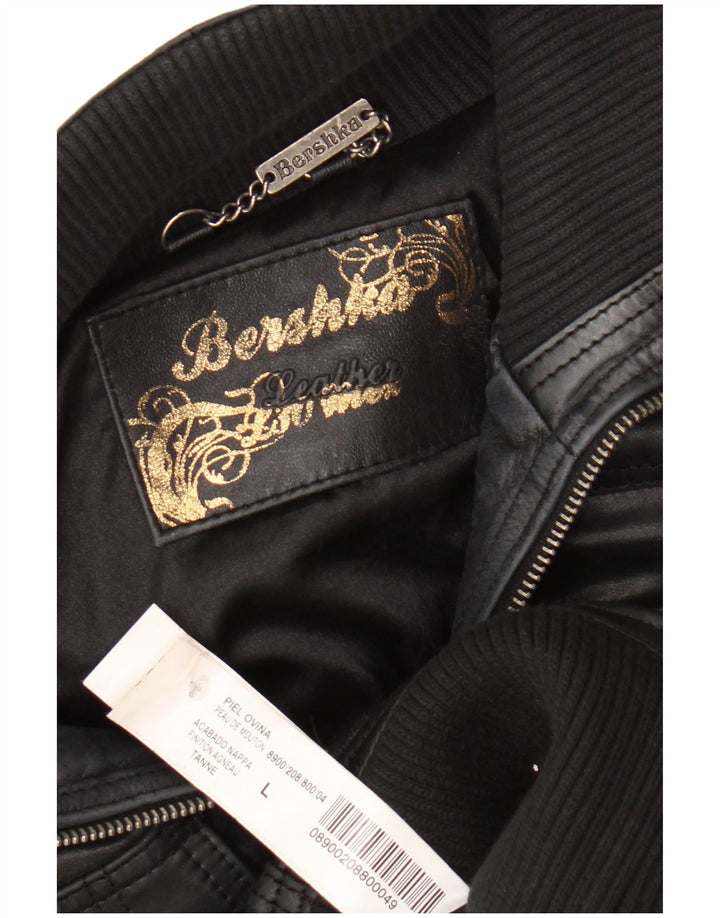 BERSHKA ženska crna kožna jakna UK 14 velika crna koža