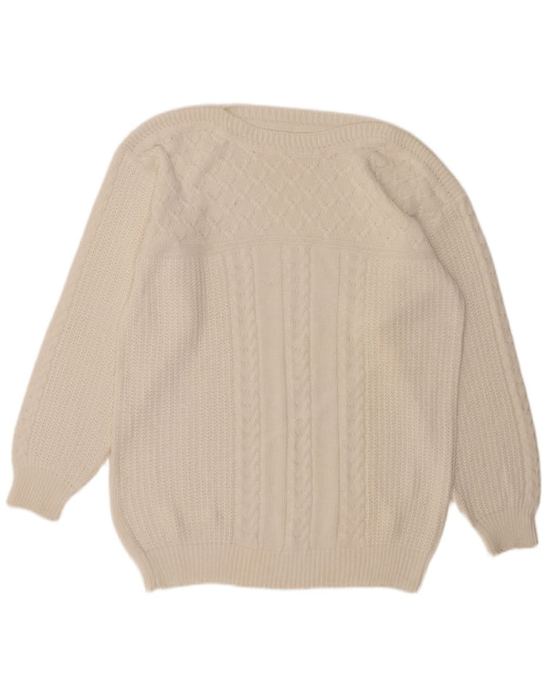 VINTAGE ženski džemper s veznim izrezom UK 14 Veliki bijeli