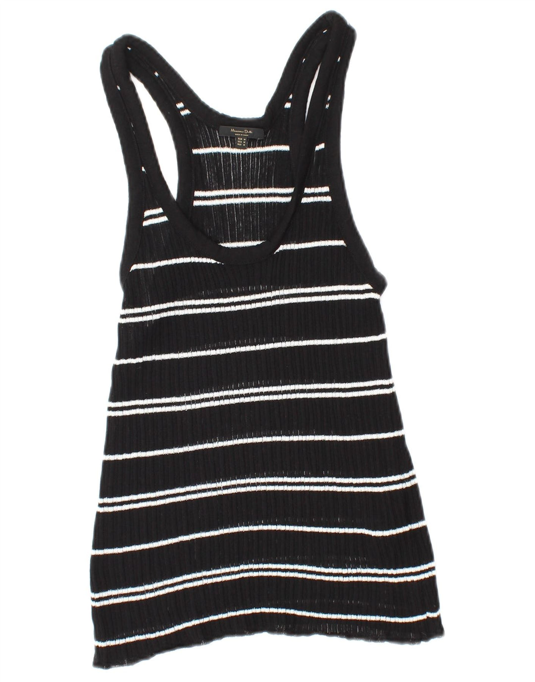 MASSIMO DUTTI Womens Vest Tank Top UK 12 Medium Black Striped Viscose