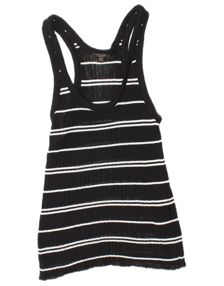 MASSIMO DUTTI Womens Vest Tank Top UK 12 Medium Black Striped Viscose