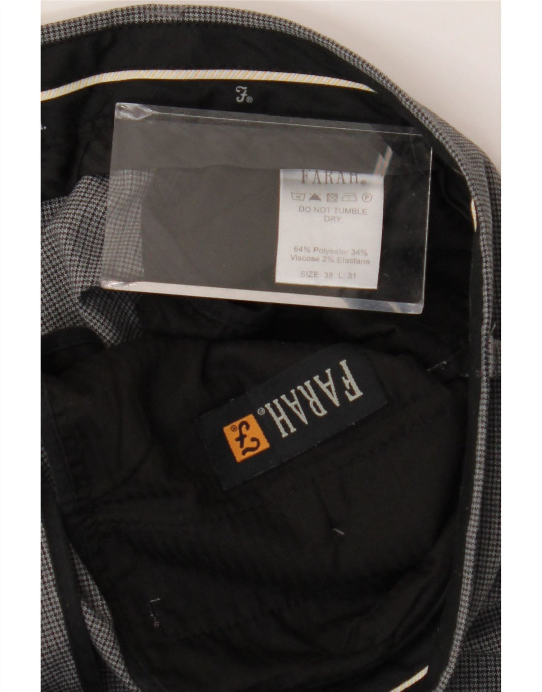 FARAH Muške hlače ravnog odijela W38 L31 sivi karirani poliester