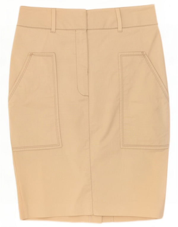 Zara Womens Pencil Skirt Small W26 Beige Cotton
