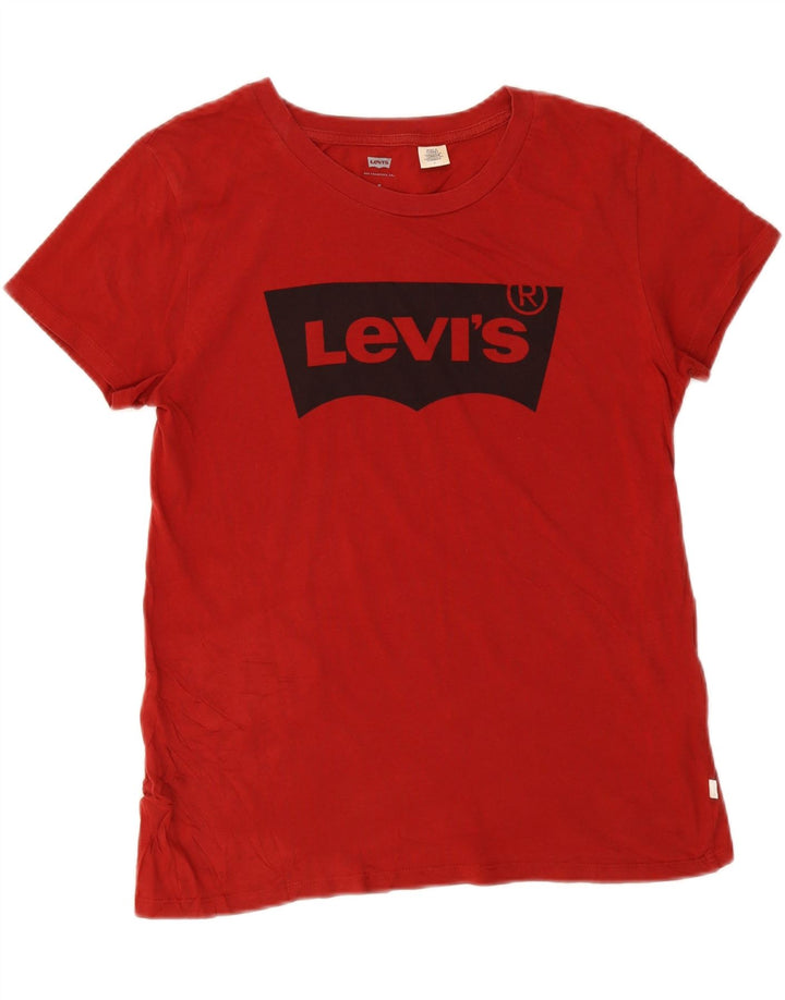 LEVI'S Womens Graphic T-Shirt Top UK 14 Medium Red Cotton Vintage Levi's and Second-Hand Levi's from Messina Hembry 