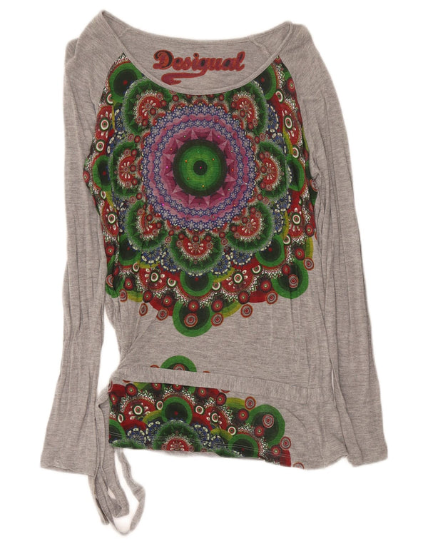 Desigual Womens Graphic Top Long Sleeve UK 12 Medium Grey Geometric