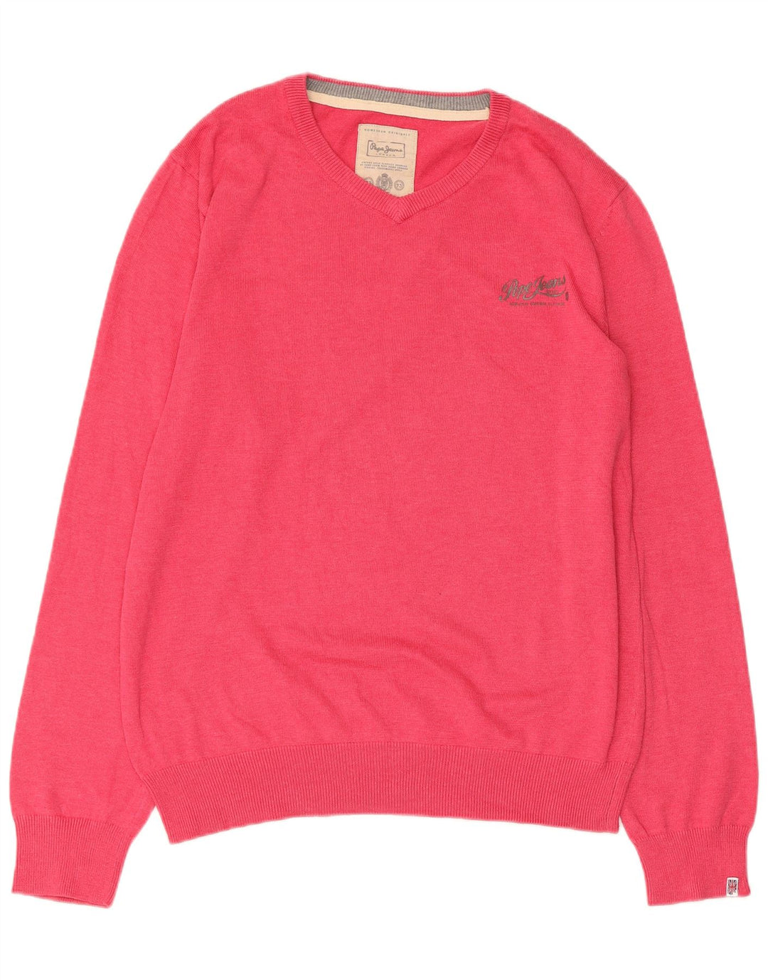 PEPE JEANS Womens V-Neck Jumper Sweater UK 18 XL Pink Cotton