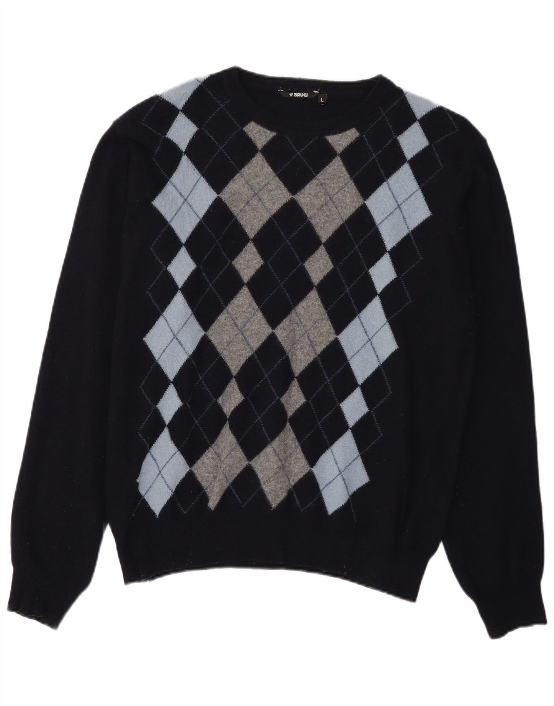 Brugi muški džemper s okruglim izrezom Veliki tamnoplavi Argyle/Diamond Wool