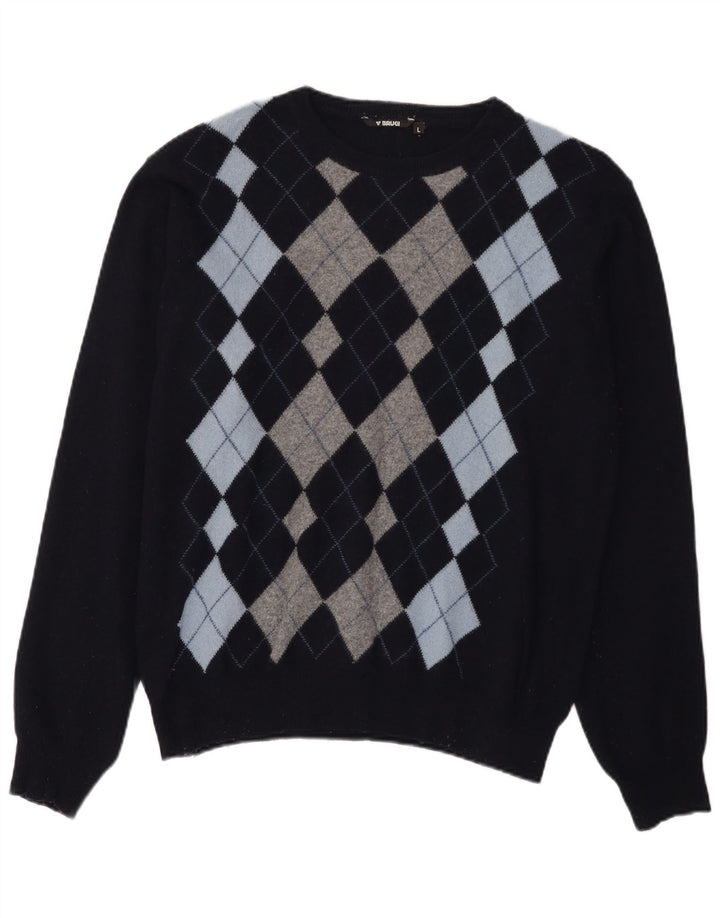 Brugi muški džemper s okruglim izrezom Veliki tamnoplavi Argyle/Diamond Wool