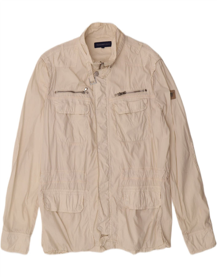 TRUSSARDI Mens Utility Jacket IT 54 2XL Off White Cotton Vintage Trussardi and Second-Hand Trussardi from Messina Hembry 