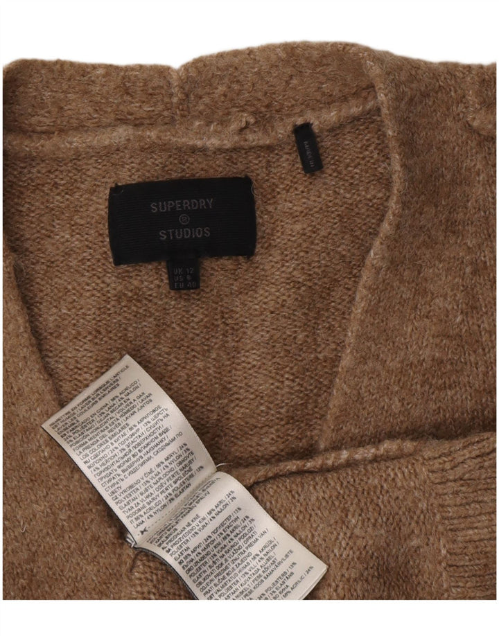 Superdry ženski pulover s velikim V-izrezom UK 12 Srednje smeđi akril