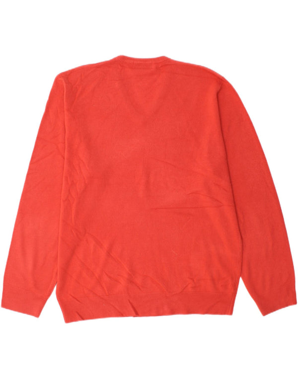 MARKS & SPENCER Mens Blue Harbour V-Neck Jumper Sweater XL Red Acrylic