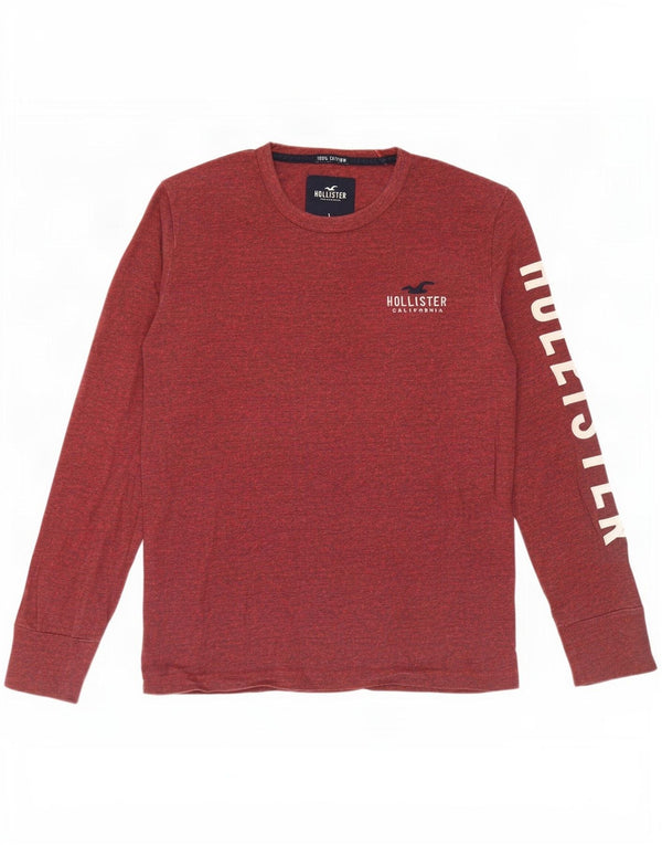 Hollister muška majica dugih rukava s grafikama, mali tamnocrveni pamuk