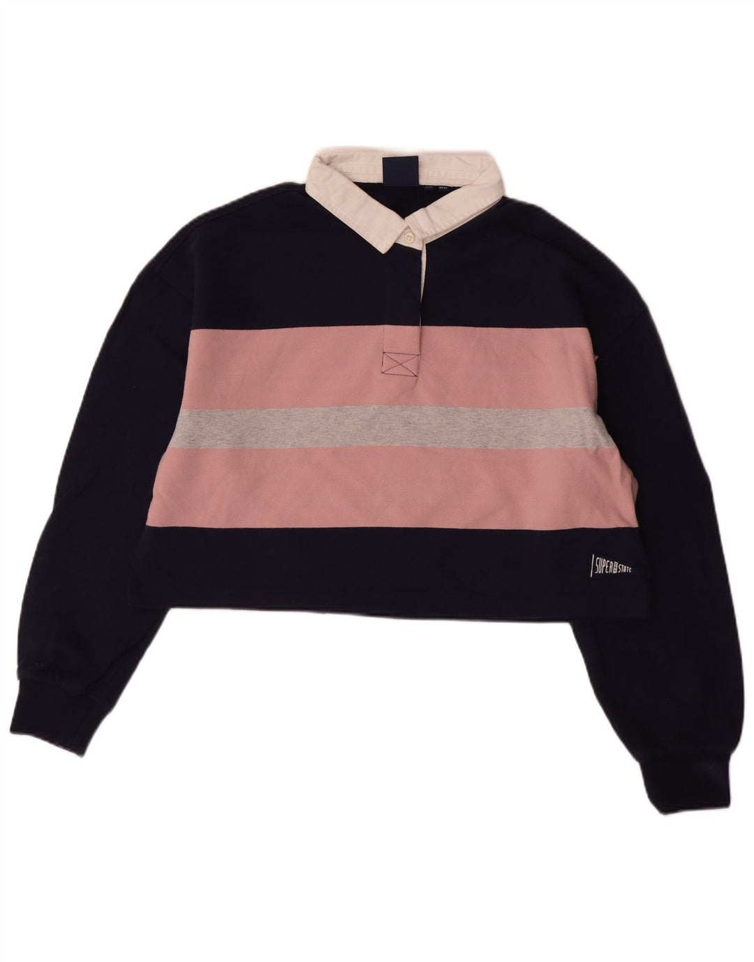 SUPERDRY ženska prevelika skraćena polo majica za ragbi UK 12 Srednje tamnoplava