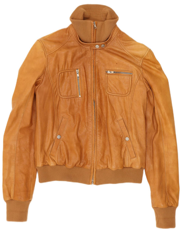 Massimo Rebecchi Womens Bomber Leather Jacket IT 44 Medium Brown