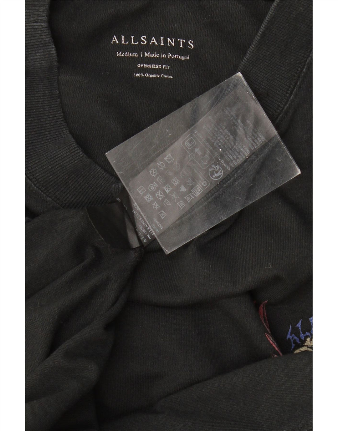 ALL SAINTS Muška prevelika majica kratkih rukava srednje veličine, crni pamuk